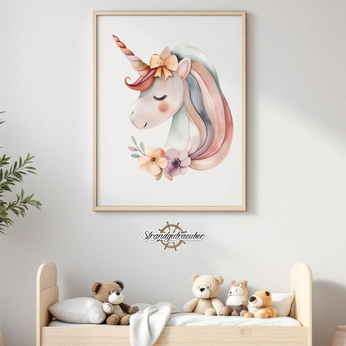 Buegelbild Einhorn mit Blumen Buegelbild Einhorn mit Blumen